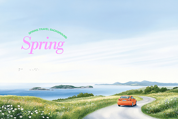 PSD 편집이미지 바다 섬 하늘색 꽃밭 자동차 하늘 색연필 잔디 사람없음 봄풍경 드라이브 차도 상쾌 새떼 봄여행 이미지편집 식물 꽃 감정 도로 육상교통 여행 조류 학용품 풍경 파란색 봄 운전 파일형식