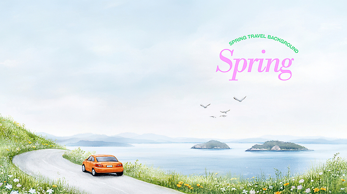 PSD 편집이미지 바다 섬 하늘색 꽃밭 자동차 하늘 색연필 잔디 사람없음 봄풍경 드라이브 차도 상쾌 새떼 봄여행 이미지편집 식물 꽃 감정 도로 육상교통 여행 조류 학용품 풍경 파란색 봄 운전 파일형식