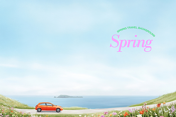 PSD 편집이미지 바다 섬 하늘색 꽃밭 자동차 하늘 색연필 잔디 사람없음 봄풍경 드라이브 차도 상쾌 봄여행 이미지편집 식물 꽃 감정 도로 육상교통 여행 학용품 풍경 파란색 봄 운전 파일형식