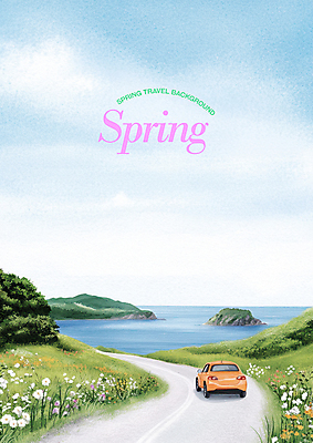 PSD 편집이미지 바다 섬 하늘색 꽃밭 자동차 하늘 색연필 잔디 사람없음 봄풍경 드라이브 차도 상쾌 봄여행 이미지편집 식물 꽃 감정 도로 육상교통 여행 학용품 풍경 파란색 봄 운전 파일형식