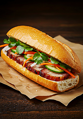 JPG 편집이미지 양파 오이 샌드위치 육류 사람없음 당근 고수 슬라이스 홍고추 베트남 동남아음식 반미 종이호일 편집실사 AI포토 AI콘텐츠 음식 채소 식재료 고추 뿌리채소 동남아시아 향신료 CG 베트남음식 파일형식