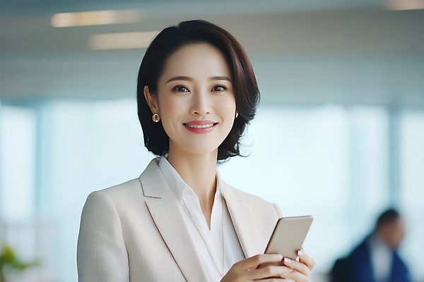 JPG 편집이미지 응시 여자 회사 실내 한명 미소 들기 정장 성인 스마트폰 비즈니스우먼 전문직 사내 의료성형뷰티 성인여자한명만 편집실사 AI인물포토 AI콘텐츠 직업 1 시선 옷 비즈니스 모션 표정 사람 내부 핸드폰 스마트기기 직장인 CG 여자한명만 성인여자만 파일형식 AI포토
