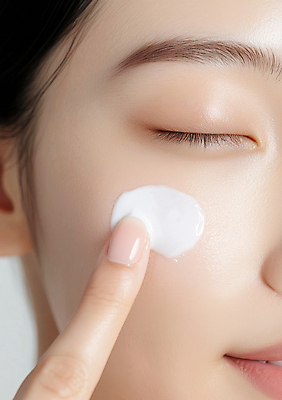 JPG 편집이미지 여자 얼굴 한명 근접촬영 성인 눈감음 크림 피부관리 바르기 의료성형뷰티 성인여자한명만 편집실사 AI인물포토 AI콘텐츠 1 뷰포인트 모션 사람 신체부위 뷰티 CG 여자한명만 성인여자만 파일형식 AI포토