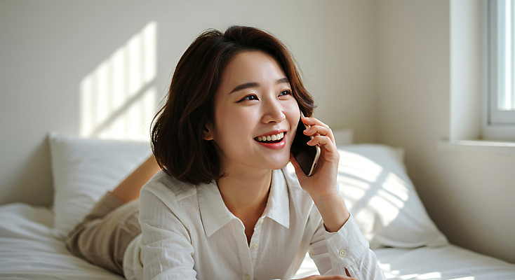 JPG 전신 편집이미지 여자 엎드리기 창문 베개 실내 한명 미소 들기 성인 스마트폰 눕기 햇빛 침실 이불 침대 통화 의료성형뷰티 성인여자한명만 편집실사 AI인물포토 AI콘텐츠 1 가구 침구 모션 표정 사람 내부 핸드폰 스마트기기 태양 CG 여자한명만 성인여자만 파일형식 AI포토