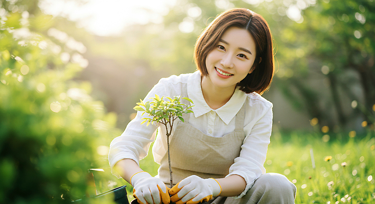 JPG 식물 편집이미지 응시 여자 한명 미소 잔디 성인 야외 햇빛 정원 앞치마 잡기 원예 목장갑 심기 의료성형뷰티 성인여자한명만 편집실사 AI인물포토 AI콘텐츠 1 시선 장갑 모션 표정 사람 취미 태양 CG 여자한명만 성인여자만 파일형식 AI포토