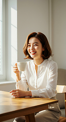 JPG 편집이미지 여자 의자 탁자 실내 한명 미소 들기 앉기 성인 햇빛 머그컵 창틀 의료성형뷰티 성인여자한명만 편집실사 AI인물포토 AI콘텐츠 1 가구 창문 모션 표정 사람 내부 컵 태양 CG 여자한명만 성인여자만 파일형식 AI포토
