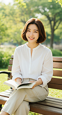 JPG 편집이미지 공원 여자 벤치 한명 웃음 들기 성인 야외 책 햇빛 다리꼬기 의료성형뷰티 성인여자한명만 편집실사 AI인물포토 AI콘텐츠 1 공공시설 의자 모션 표정 사람 태양 CG 여자한명만 성인여자만 파일형식 AI포토