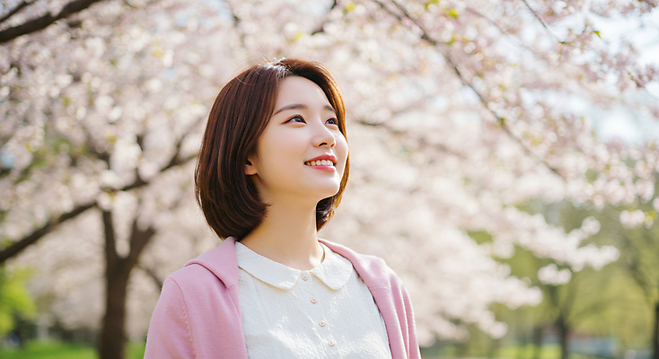 JPG 편집이미지 공원 여자 한명 미소 상반신 성인 야외 햇빛 올려보기 벚나무 의료성형뷰티 성인여자한명만 편집실사 AI인물포토 AI콘텐츠 나무 1 공공시설 모션 표정 사람 태양 벚꽃 CG 여자한명만 성인여자만 파일형식 AI포토