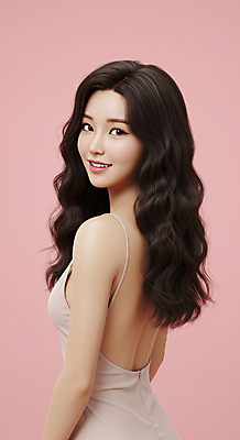 JPG 편집이미지 여자 분홍색 한명 상반신 성인 뒤돌아보기 의료성형뷰티 성인여자한명만 편집실사 AI인물포토 AI콘텐츠 1 컬러 모션 사람 CG 여자한명만 성인여자만 파일형식 AI포토