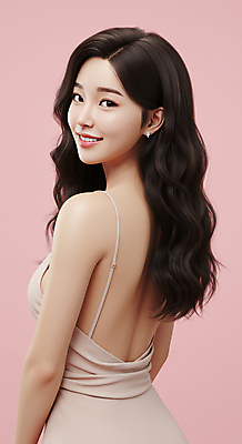 JPG 편집이미지 여자 분홍색 한명 상반신 성인 뒤돌아보기 의료성형뷰티 성인여자한명만 편집실사 AI인물포토 AI콘텐츠 1 컬러 모션 사람 CG 여자한명만 성인여자만 파일형식 AI포토