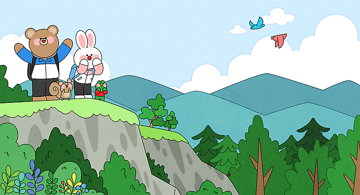 나무 구름 일러스트 곰 조류 하늘 산 의인화 개구리 미소 사람없음 손들기 외침 등산 만세 토끼 풀 식목일 다람쥐 정산 국내일러스트 AI파일 자연요소 식물 동물 기념일 포유류 모션 표정 양서류 반려동물 소리 트래킹 설치류 파일형식 벡터