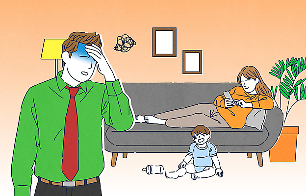 여자 남자 화분 액자 거실 일러스트 가정 앉기 상반신 성인 세명 스마트폰 소파 눕기 주황색 육아 스탠드 아기 젖병 울음 학대 눈물 두통 부부싸움 방치 불화 이혼 전기과 손짚기 국내일러스트 AI파일 부부 교육 감정 컬러 의자 모션 조명 표정 사람 손짓 핸드폰 스마트기기 아기용품 질병 사회이슈 싸움 파일형식 벡터