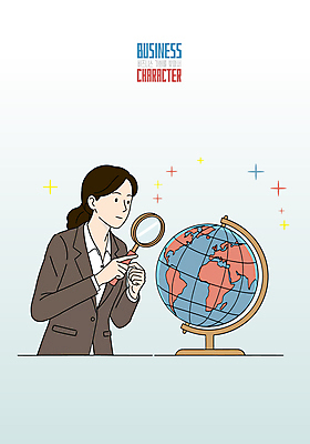 여자 일러스트 돋보기 한명 서기 들기 정장 상반신 성인 반짝임 지구본 관찰 비즈니스우먼 기회 탐색 성인여자한명만 국내일러스트 AI파일 1 옷 비즈니스 모션 사람 직장인 여자한명만 성인여자만 파일형식 벡터