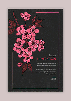 PSD 템플릿 분홍색 잎 카드템플릿 프레임 사람없음 검은색 벚꽃 초대장 이미지템플릿 식물 꽃 컬러 카드_감사 파일형식