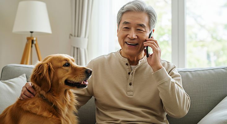 JPG 편집이미지 할아버지 노년 남자 거실 창문 집안 한명 미소 들기 상반신 일상 실버라이프 스마트폰 소파 햇빛 스탠드 커튼 골든리트리버 강아지 즐거움 통화 의료성형뷰티 노인남자한명만 쓰다듬기 편집실사 AI인물포토 AI콘텐츠 1 라이프스타일 감정 의자 모션 조명 실내 표정 사람 성인 라이프 핸드폰 스마트기기 반려동물 태양 개 리트리버 CG 남자한명만 노인남자만 파일형식 AI포토