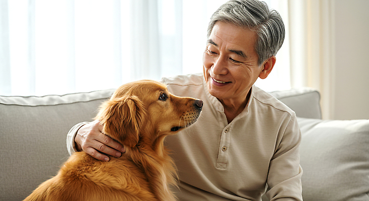 JPG 편집이미지 응시 할아버지 노년 남자 거실 집안 휴식 한명 미소 웃음 상반신 일상 실버라이프 소파 햇빛 커튼 골든리트리버 강아지 의료성형뷰티 노인남자한명만 쓰다듬기 편집실사 AI인물포토 AI콘텐츠 1 라이프스타일 시선 컨셉 의자 모션 실내 표정 사람 성인 라이프 반려동물 태양 개 리트리버 CG 남자한명만 노인남자만 파일형식 AI포토