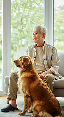 JPG 전신 편집이미지 응시 할아버지 노년 남자 거실 창문 집안 휴식 슬리퍼 한명 미소 앉기 일상 실버라이프 소파 햇빛 골든리트리버 강아지 의료성형뷰티 노인남자한명만 편집실사 AI인물포토 AI콘텐츠 1 라이프스타일 시선 신발 컨셉 의자 모션 실내 표정 사람 성인 라이프 반려동물 태양 개 리트리버 CG 남자한명만 노인남자만 파일형식 AI포토