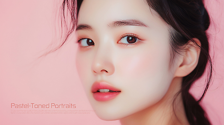 PSD 편집이미지 응시 여자 얼굴 분홍색 한명 성인 화장 파스텔톤 의료성형뷰티 성인여자한명만 이미지편집 1 시선 컬러 사람 신체부위 뷰티 여자한명만 성인여자만 파일형식