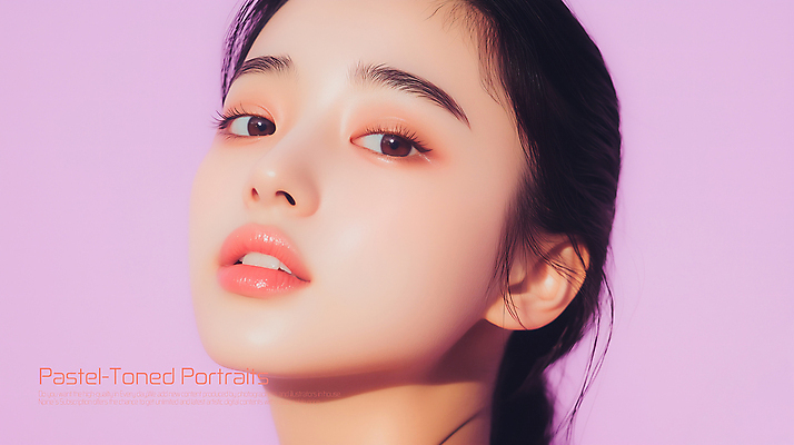 PSD 편집이미지 응시 여자 얼굴 한명 성인 화장 광택 연보라색 파스텔톤 의료성형뷰티 성인여자한명만 이미지편집 1 시선 컬러 사람 신체부위 뷰티 보라색 여자한명만 성인여자만 파일형식