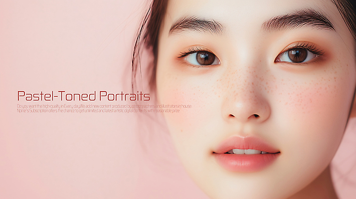 PSD 편집이미지 응시 여자 얼굴 분홍색 한명 미소 성인 화장 주근깨 파스텔톤 의료성형뷰티 성인여자한명만 이미지편집 1 시선 컬러 표정 사람 신체부위 뷰티 점 여자한명만 성인여자만 파일형식