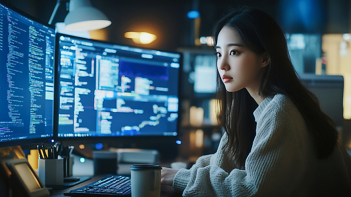 JPG 편집이미지 여자 정보기술 한명 상반신 성인 사무실 모니터 스탠드 타이핑 키보드 야간 커피잔 집중 책상 프로그래머 프로그래밍 의료성형뷰티 성인여자한명만 코딩 편집실사 AI인물포토 AI콘텐츠 자연요소 직업 1 커피 가구 컨셉 비즈니스 조명 잔 기술 사람 컴퓨터 작업 CG 개발 컴퓨터교육 여자한명만 성인여자만 파일형식 AI포토