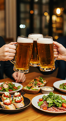 JPG 편집이미지 접시 손 음식 탁자 들기 신체부위 여름 야간 시원함 안주 건배 보케 맥주잔 술자리 맥주거품 회식 편집실사 AI인물포토 AI콘텐츠 자연요소 식기 계절 가구 술잔 모션 맥주 사람 식사 거품 CG 파일형식 AI포토