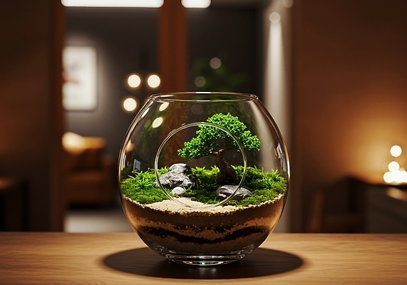 JPG 편집이미지 탁자 그림자 이끼 취미 사람없음 빛 흙 보케 원예식물 유리화분 테라리움 편집실사 AI포토 AI콘텐츠 식물 화분 가구 CG 원예 파일형식