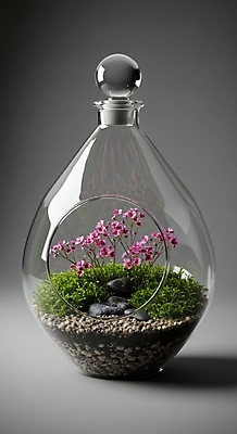 JPG 편집이미지 꽃 그림자 이끼 취미 사람없음 돌_바위 원예식물 유리화분 테라리움 편집실사 AI포토 AI콘텐츠 식물 화분 CG 원예 파일형식