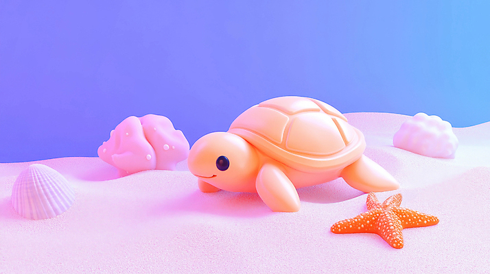 JPG 편집이미지 모래 불가사리 사람없음 3D 조개껍데기 바다거북 기어가기 환상 편집3D AI컴퓨터그래픽 AI콘텐츠 컨셉 모션 조개 극피동물 거북이 디지털합성 파일형식