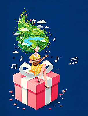 JPG 전신 나무 구름 여자 리본 호수 꽃밭 연주 음표 일러스트 자연 한명 들기 앉기 성인 선물상자 눈감음 풀잎 우쿨렐레 남색 여신 성인여자한명만 국내일러스트 AI일러스트 AI콘텐츠 자연요소 식물 1 기호 꽃 음악 컬러 잎 모션 현악기 선물 사람 상자 풀_식물 생태계 여자한명만 성인여자만 파일형식