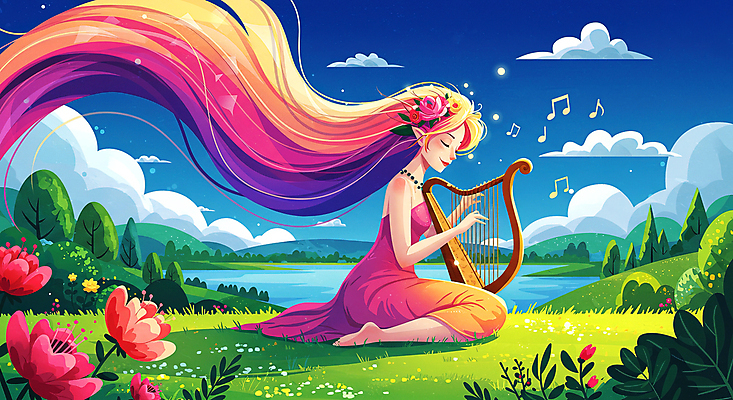 JPG 전신 나무 구름 여자 호수 꽃밭 연주 음표 일러스트 자연 밤하늘 한명 들기 잔디 성인 컬러풀 눈감음 무릎꿇기 하프 여신 성인여자한명만 국내일러스트 AI일러스트 AI콘텐츠 자연요소 식물 1 기호 꽃 음악 컬러 모션 하늘 현악기 사람 야간 생태계 여자한명만 성인여자만 파일형식