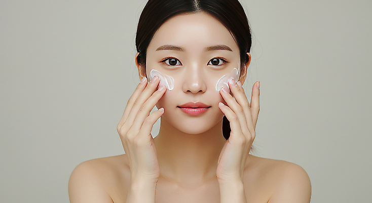 JPG 편집이미지 여자 한명 상반신 성인 손들기 크림 피부관리 바르기 의료성형뷰티 성인여자한명만 편집실사 AI인물포토 AI콘텐츠 1 모션 사람 뷰티 CG 여자한명만 성인여자만 파일형식 AI포토