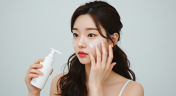 JPG 편집이미지 여자 한명 들기 상반신 성인 손들기 크림 피부관리 바르기 펌프 의료성형뷰티 성인여자한명만 편집실사 AI인물포토 AI콘텐츠 1 모션 사람 뷰티 CG 여자한명만 성인여자만 파일형식 AI포토