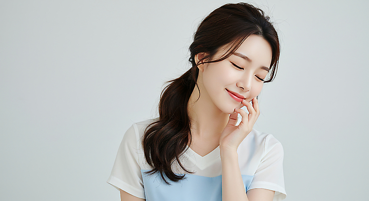 JPG 편집이미지 여자 한명 미소 상반신 성인 뷰티 손들기 눈감음 의료성형뷰티 성인여자한명만 편집실사 AI인물포토 AI콘텐츠 1 모션 표정 사람 CG 여자한명만 성인여자만 파일형식 AI포토