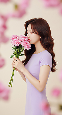 JPG 편집이미지 여자 꽃다발 한명 들기 상반신 성인 뷰티 보라색 향기 의료성형뷰티 성인여자한명만 편집실사 AI인물포토 AI콘텐츠 1 꽃 컬러 모션 사람 CG 냄새 여자한명만 성인여자만 파일형식 AI포토