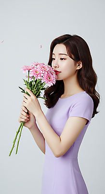JPG 편집이미지 여자 꽃다발 한명 들기 상반신 성인 뷰티 보라색 향기 의료성형뷰티 성인여자한명만 편집실사 AI인물포토 AI콘텐츠 1 꽃 컬러 모션 사람 CG 냄새 여자한명만 성인여자만 파일형식 AI포토