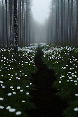 JPG 나무 편집이미지 꽃밭 자연 사람없음 어둠 봄 새벽 산책로 회색 안개 숲속 풀꽃 편집실사 AI포토 AI콘텐츠 자연요소 식물 계절 꽃 길 컬러 날씨 숲 CG 생태계 파일형식