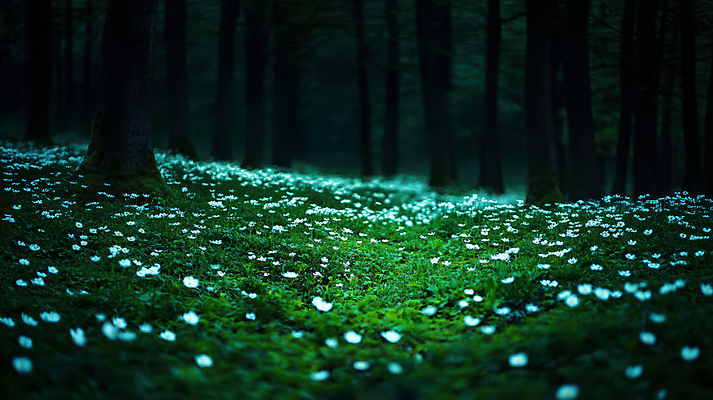 JPG 나무 편집이미지 꽃밭 자연 사람없음 어둠 봄 야간 숲속 풀꽃 편집실사 AI포토 AI콘텐츠 자연요소 식물 계절 꽃 숲 CG 생태계 파일형식