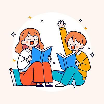 전신 여자 교육 남자 어린이 일러스트 웃음 들기 앉기 소녀 소년 두명 책 반짝임 손들기 지우개연필 어린이만 국내일러스트 AI파일 모션 표정 사람 연필 파일형식 벡터