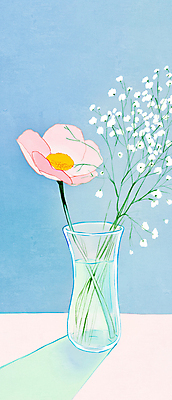 JPG 하늘색 일러스트 그림자 사람없음 꽃병 카네이션 안개꽃 정물화 국내일러스트 AI일러스트 AI콘텐츠 꽃 파란색 그림 한해살이풀 파일형식