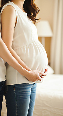 JPG 편집이미지 라이프스타일 부부 여자 실내 한명 성인 신체부위 임산부 침실 팔 감싸기 의료성형뷰티 성인여자한명만 편집실사 AI인물포토 AI콘텐츠 1 커플 모션 사람 내부 생활 임신 CG 여자한명만 성인여자만 파일형식 AI포토