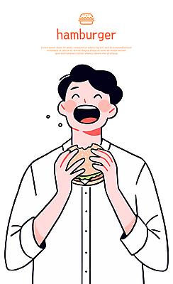 남자 행복 일러스트 한명 웃음 들기 상반신 성인 햄버거 먹기 잇자국 성인남자한명만 일러캐릭터 AI파일 캐릭터 1 감정 자국 모션 패스트푸드 표정 사람 남자한명만 성인남자만 파일형식 벡터