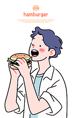 남자 행복 일러스트 한명 웃음 들기 상반신 성인 햄버거 먹기 성인남자한명만 일러캐릭터 AI파일 캐릭터 1 감정 모션 패스트푸드 표정 사람 남자한명만 성인남자만 파일형식 벡터