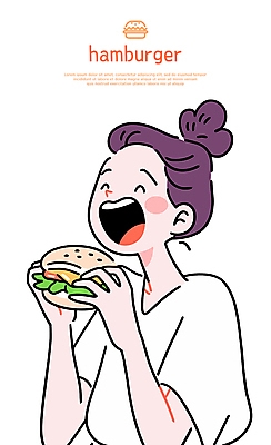 여자 행복 일러스트 한명 웃음 들기 상반신 성인 햄버거 먹기 성인여자한명만 일러캐릭터 AI파일 캐릭터 1 감정 모션 패스트푸드 표정 사람 여자한명만 성인여자만 파일형식 벡터