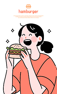 여자 행복 일러스트 한명 웃음 들기 상반신 성인 반짝임 햄버거 먹기 성인여자한명만 일러캐릭터 AI파일 캐릭터 1 감정 모션 패스트푸드 표정 사람 여자한명만 성인여자만 파일형식 벡터