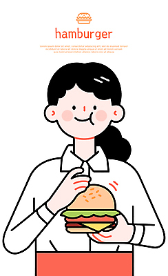 여자 행복 일러스트 한명 미소 들기 상반신 성인 햄버거 먹기 성인여자한명만 일러캐릭터 AI파일 캐릭터 1 감정 모션 패스트푸드 표정 사람 여자한명만 성인여자만 파일형식 벡터