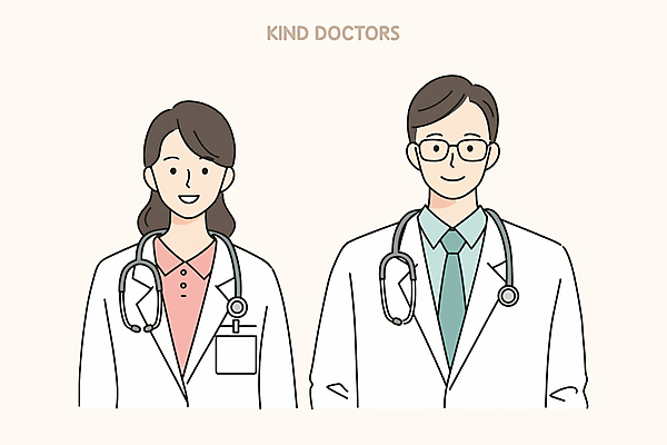 여자 남자 일러스트 청진기 친절 미소 상반신 성인 두명 의사 베이지색 성인만 안경낌 의학캐릭터 일러캐릭터 AI파일 캐릭터 안경 컬러 의료기기 표정 사람 의료진 파일형식 벡터