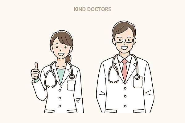 여자 남자 일러스트 청진기 친절 미소 상반신 성인 두명 의사 따봉 베이지색 성인만 안경낌 의학캐릭터 일러캐릭터 AI파일 캐릭터 안경 컬러 의료기기 표정 사람 의료진 최고 파일형식 벡터