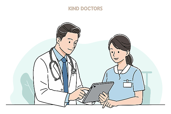 여자 남자 일러스트 청진기 친절 미소 들기 상반신 성인 두명 태블릿 간호사 의사 베이지색 성인만 의학캐릭터 일러캐릭터 AI파일 캐릭터 컬러 의료기기 모션 표정 사람 전자제품 스마트기기 의료진 파일형식 벡터