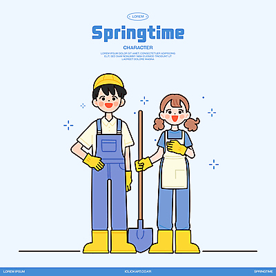 전신 모자 여자 남자 허리손 장갑 하늘색 일러스트 작업복 장화 미소 성인 두명 손들기 앞치마 잡기 삽 식목일 봄맞이 정원사 성인만 일러캐릭터 AI파일 직업 캐릭터 잡화 옷 기념일 포즈 신발 모션 표정 사람 파란색 봄 파일형식 벡터